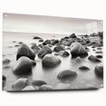 Acrylic glass wall art collection piece showcasing a vibrant seascape design with intricate details, framed elegantly, emphasizing its modern aesthetic and colorful hues.
