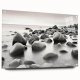 Acrylic glass wall art collection piece showcasing a vibrant seascape design with intricate details, framed elegantly, emphasizing its modern aesthetic and colorful hues.