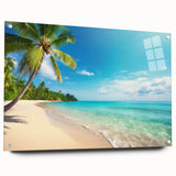 Side view of a landscape seascape wall art collection displayed in a sleek acrylic glass frame, showcasing vibrant colors and detailed imagery, ideal for coastal decor.