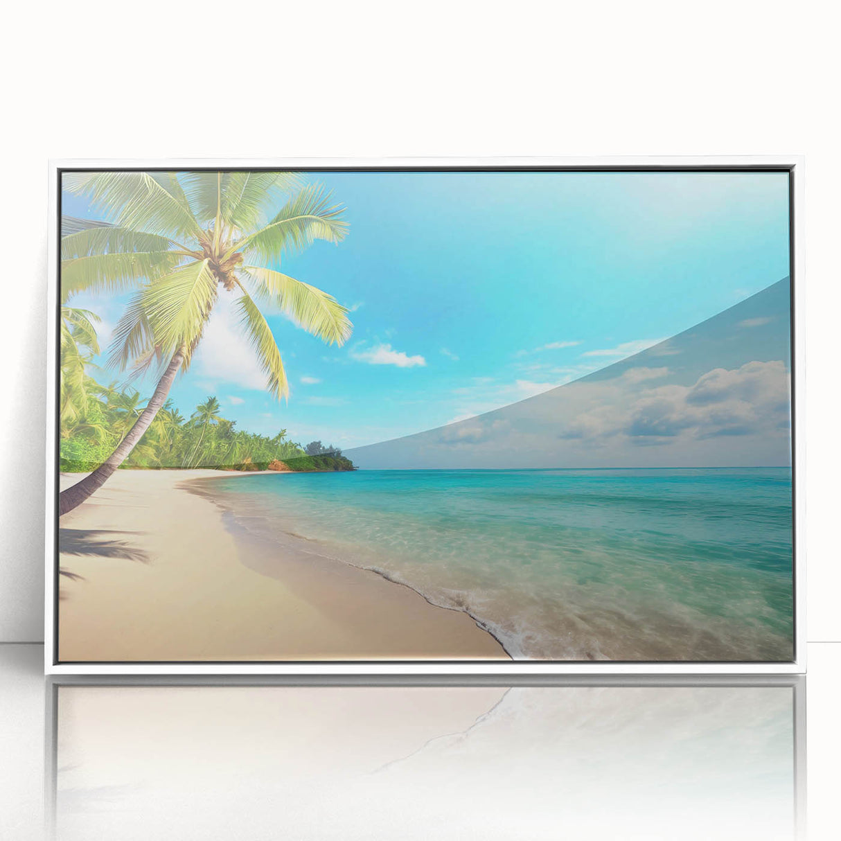 Framed acrylic wall art from the Landscapes & Seascapes collection, showcasing a serene coastal scene with vibrant blues and whites, perfect for modern home decor.