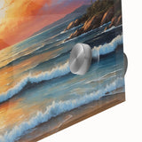 Close-up view of a vibrant acrylic glass wall art piece showcasing a seascape design featuring tranquil blue and green tones, perfect for coastal home decor.
