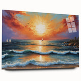 Acrylic glass wall art collection showcasing vibrant seascapes with a side view, emphasizing vivid colors and intricate details, ideal for modern decor.