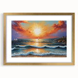 Elegant gold-framed wall art featuring a serene seascape design with soft blue and white tones, perfect for enhancing home decor. Ideal for coastal-themed interiors.