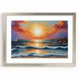 Framed silver wall art featuring a serene seascape design, elegantly matted for a polished look, perfect for enhancing modern home decor.