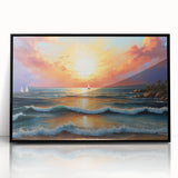 Framed acrylic wall art collection showcasing a stunning seascape design with vibrant colors, featuring a sleek black frame that enhances its contemporary look. Ideal for modern home decor, this artwork brings a tranquil oceanic vibe to any space.