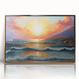 Framed acrylic wall art from the Landscapes & Seascapes collection, featuring a stunning coastal scene in gold accents, perfect for home decor enhancement.