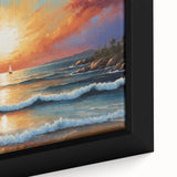 Framed canvas wall art showcasing a vibrant seascape design, featuring rich blues and greens with textured brush strokes, perfect for coastal decor enthusiasts.