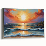 Framed canvas wall art from the Landscapes & Seascapes collection, showcasing a serene coastal scene with silver accents, perfect for home decor.