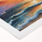 Vibrant rolled canvas showcasing an abstract seascape design with blue and green hues, perfect for enhancing home decor, packaged securely in a protective tube.