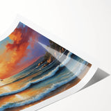 Rolled print showcasing a serene seascape design with vibrant blues and soft whites, perfect for coastal-themed home decor; packaged securely in a tube for delivery.