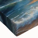 Close-up of a stretched canvas wall art piece from the Landscapes & Seascapes collection, showcasing vibrant ocean colors and intricate textures, ideal for home decor.