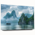 Acrylic glass wall art from the Landscapes & Seascapes collection showcases a vibrant coastal scene with vivid blues and greens, enhancing modern decor aesthetics.