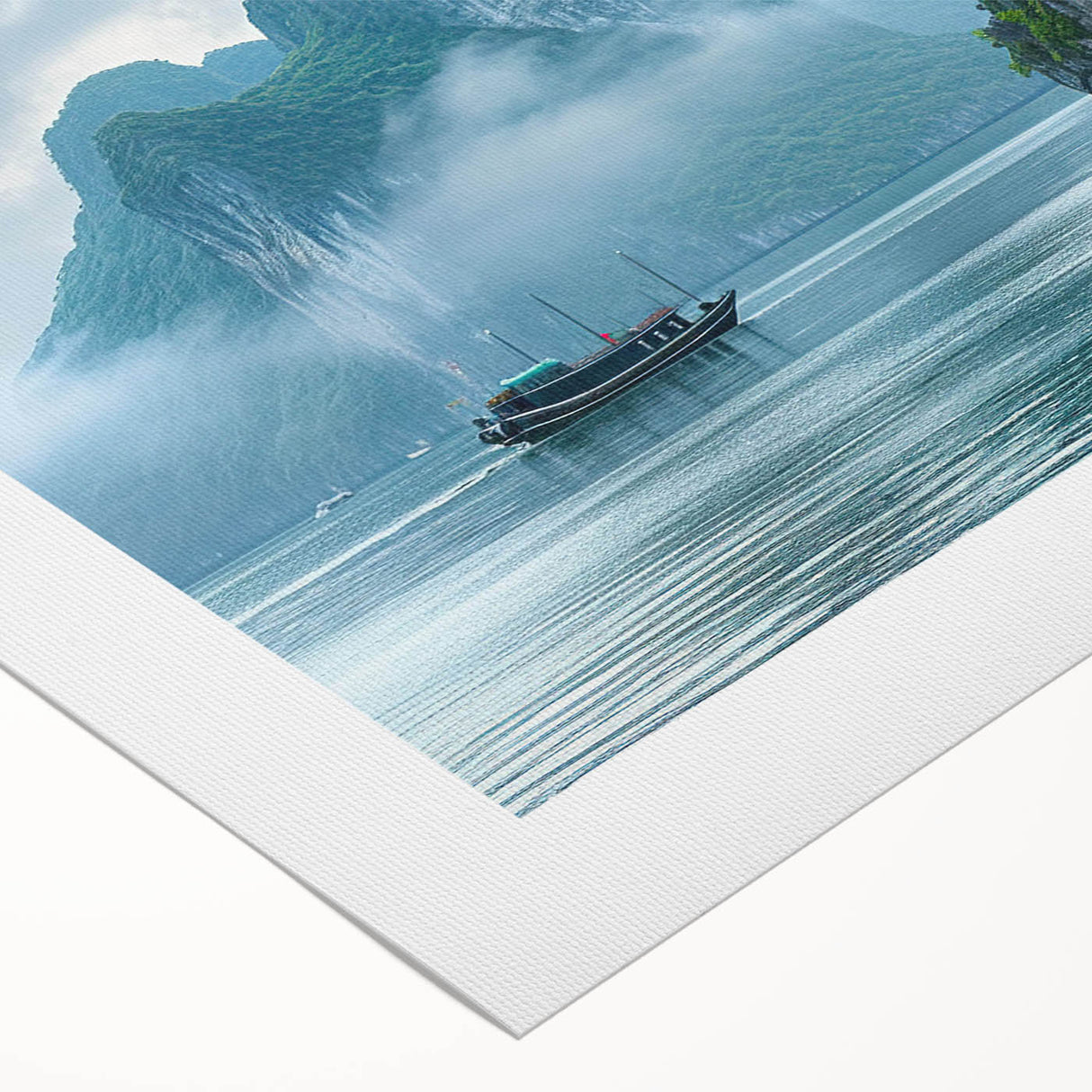 Vibrant rolled canvas wall art showcasing a coastal landscape with serene blues and greens, perfect for beach-themed decor, elegantly packaged for protection.
