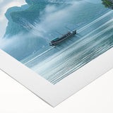Vibrant rolled canvas wall art showcasing a coastal landscape with serene blues and greens, perfect for beach-themed decor, elegantly packaged for protection.