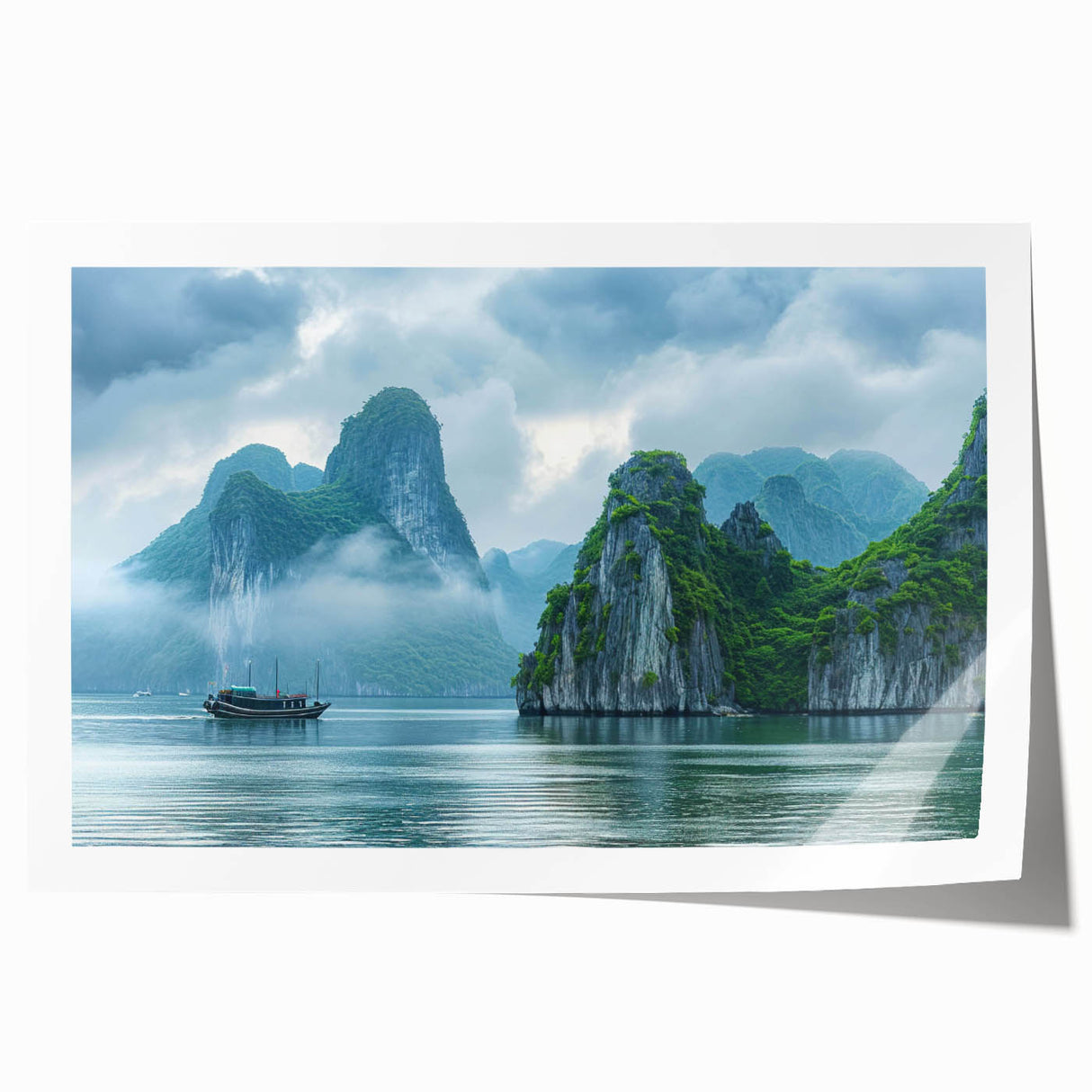 Rolled print of a serene seascape landscape featuring soft blue ocean waves and a warm sunset glow, perfect for home decor. Ideal for coastal-themed interiors.