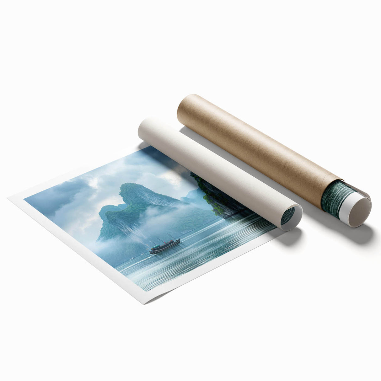 Abstract seascape wall art print featuring vibrant blues and greens, showcasing dynamic waves and coastal elements, designed to enhance modern home decor.