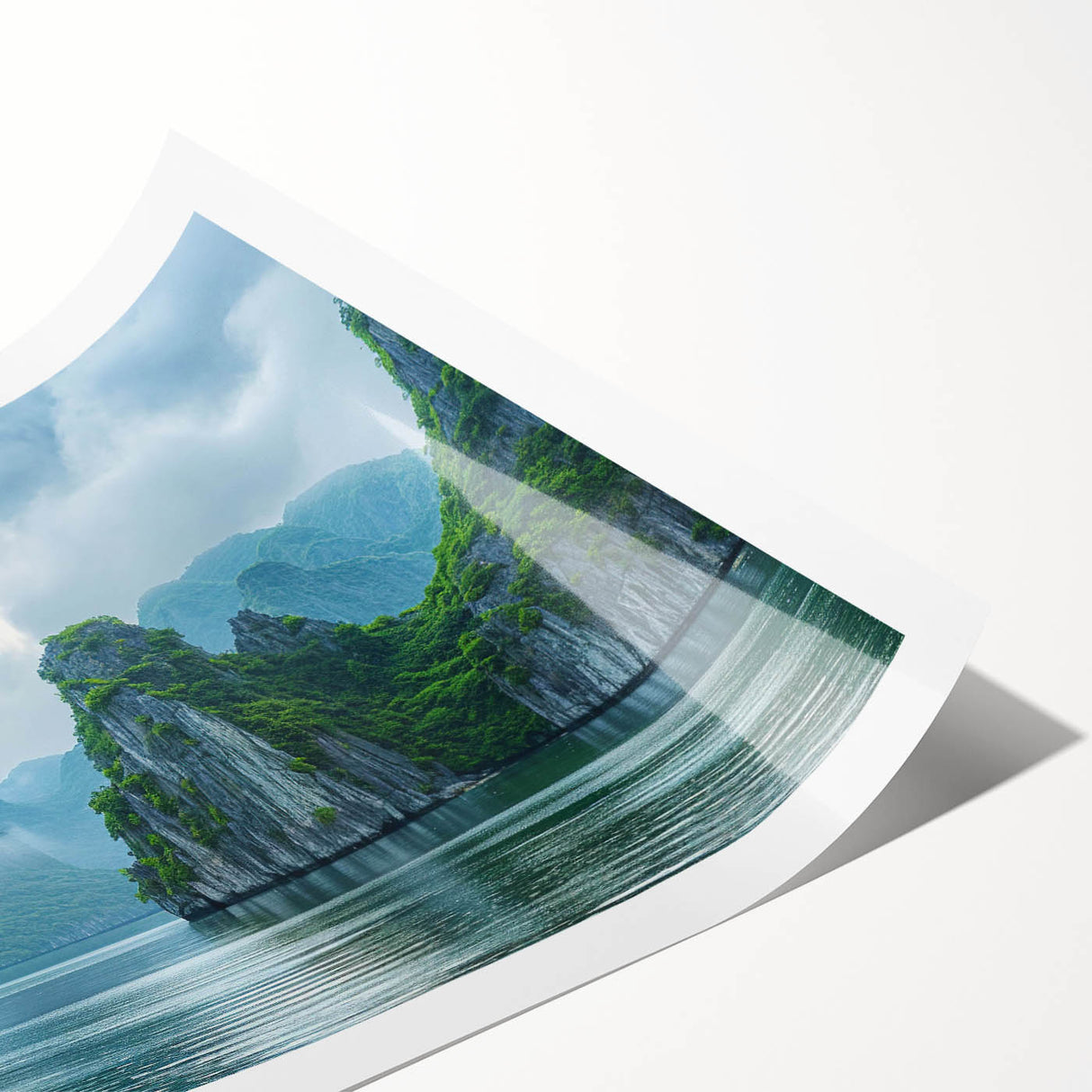 Stunning rolled print of a serene seascape showcasing vibrant blues and soft clouds, perfect for enhancing home decor and creating a calming atmosphere.