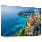 Acrylic wall art collection showcasing a vibrant seascape design in rich blues and greens, displayed in a side view without pins, perfect for modern decor.