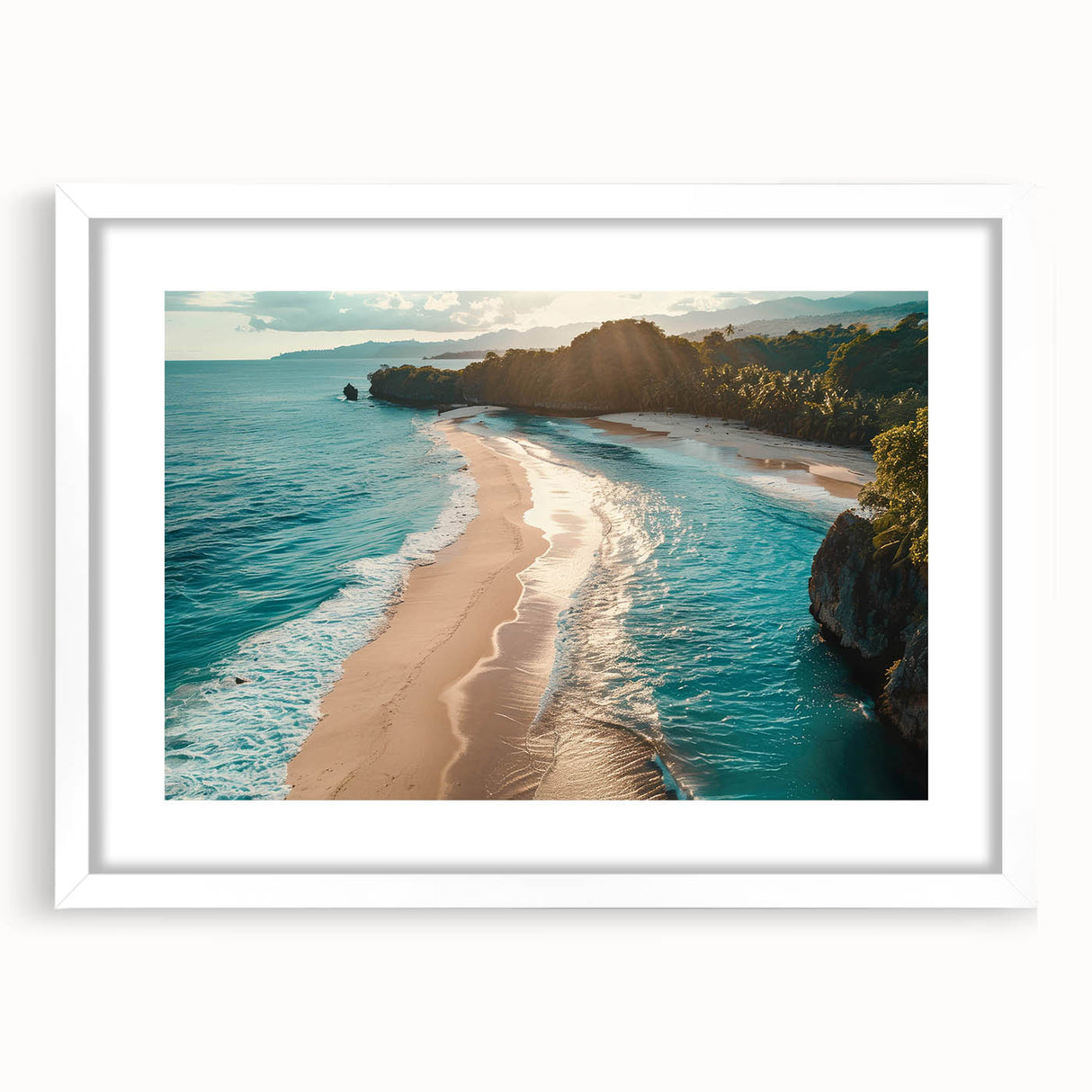 Framed wall art collection featuring a serene seascape design with a white mat, showcasing calming blue and turquoise hues, perfect for coastal decor.