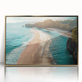 Framed acrylic wall art showcasing an elegant seascape design with gold accents, perfect for modern home decor. Ideal for adding a coastal touch to any room.