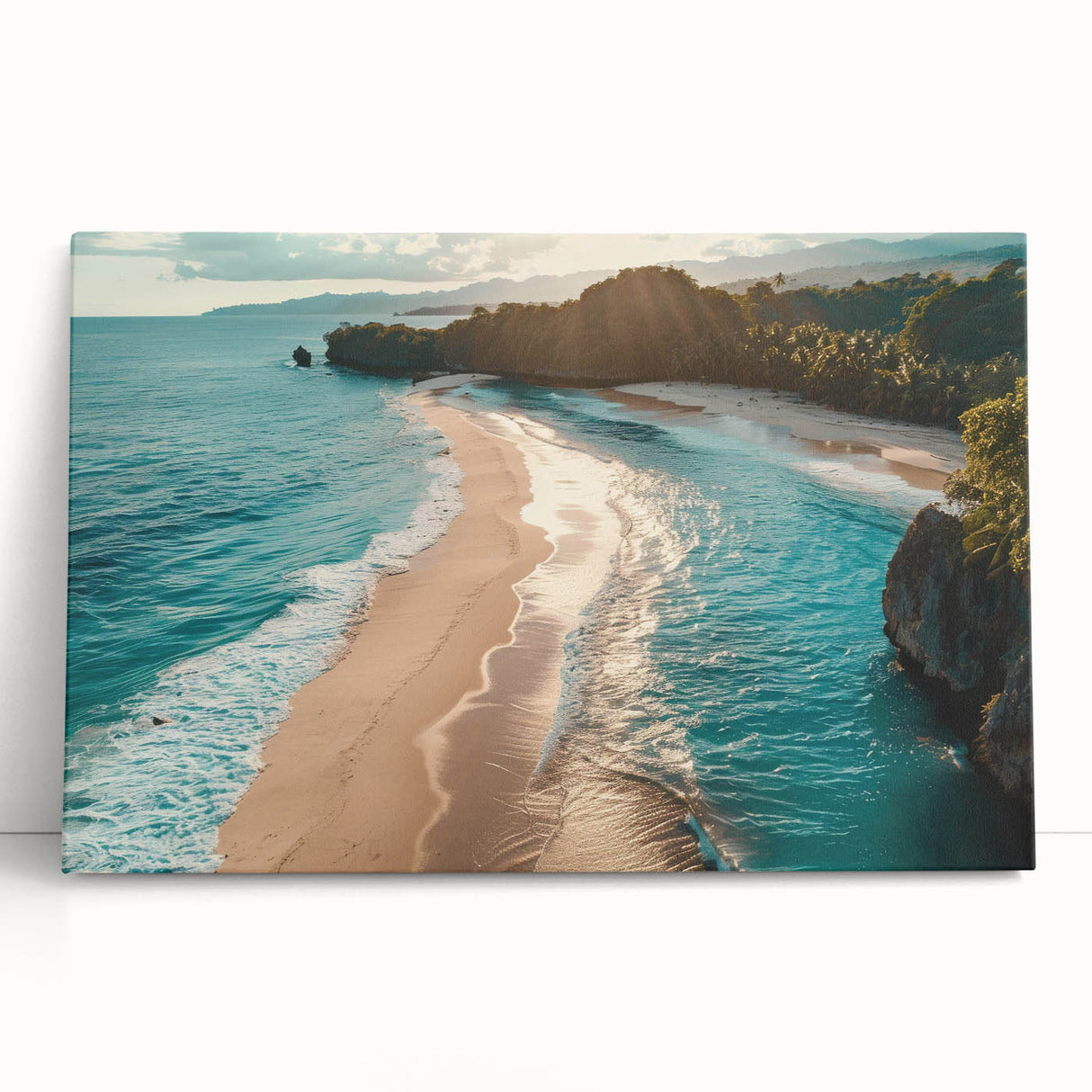Stretched canvas wall art showcasing a vibrant seascape design, featuring calming blue tones and dynamic waves, perfect for coastal-themed decor.
