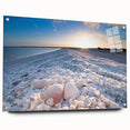 Acrylic glass wall art collection showcasing a vibrant seascape design with intricate details, displayed from a side view and secured with decorative pins. Perfect for coastal-themed interiors and art enthusiasts.