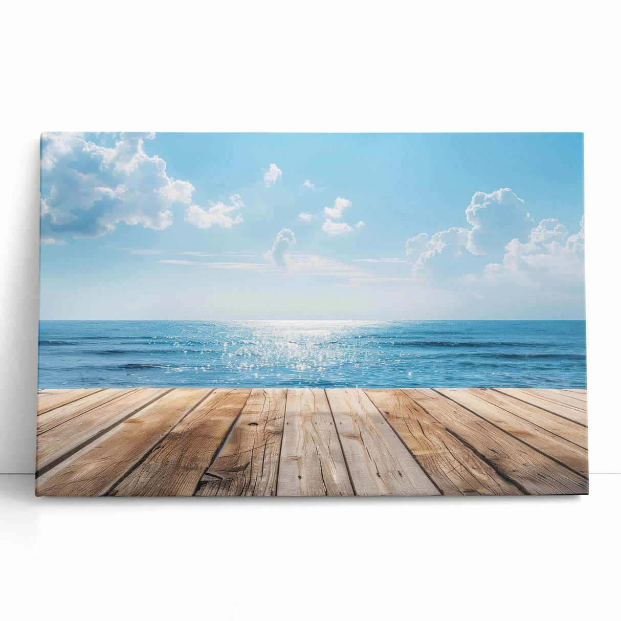 Stretched canvas artwork depicting a vibrant seascape with waves and a sunset, perfect for home decor or beach-themed interiors. Ideal for art enthusiasts seeking unique wall art.