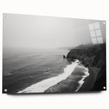 Acrylic wall art collection showcasing a vibrant seascape design with a side view, featuring colorful ocean waves and sunset hues, elegantly displayed with pins.