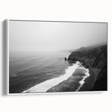 Framed canvas wall art showcasing a serene seascape design, featuring calming blue and white hues with a contemporary style, perfect for modern home decor.