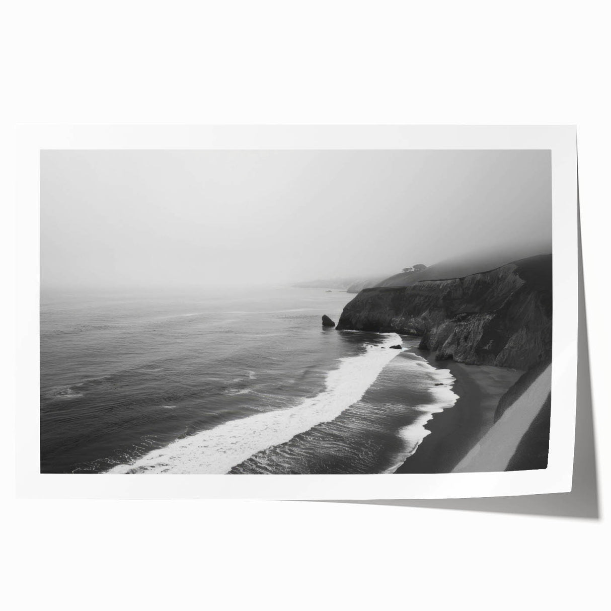 Rolled print of a serene seascape design featuring vibrant blue and green hues, ideal for home decor, showcasing waves and a sunset, packaged securely for delivery.