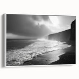 Framed canvas wall art collection titled "Landscapes & Seascapes Design 55," showcasing serene coastal imagery in soft blues and whites, perfect for home decor.