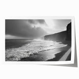 Abstract seascape wall art print showcasing vibrant blues and serene waves, rolled for easy transport and display, perfect for coastal-themed decor.