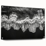Acrylic glass wall art showcasing a stunning seascape design, elegantly displayed from a side view, highlighting vibrant colors and intricate details, perfect for home decor.