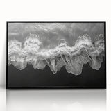 Framed acrylic wall art showcasing a serene seascape design with soft blue and white tones, perfect for coastal home decor, viewed from the front.