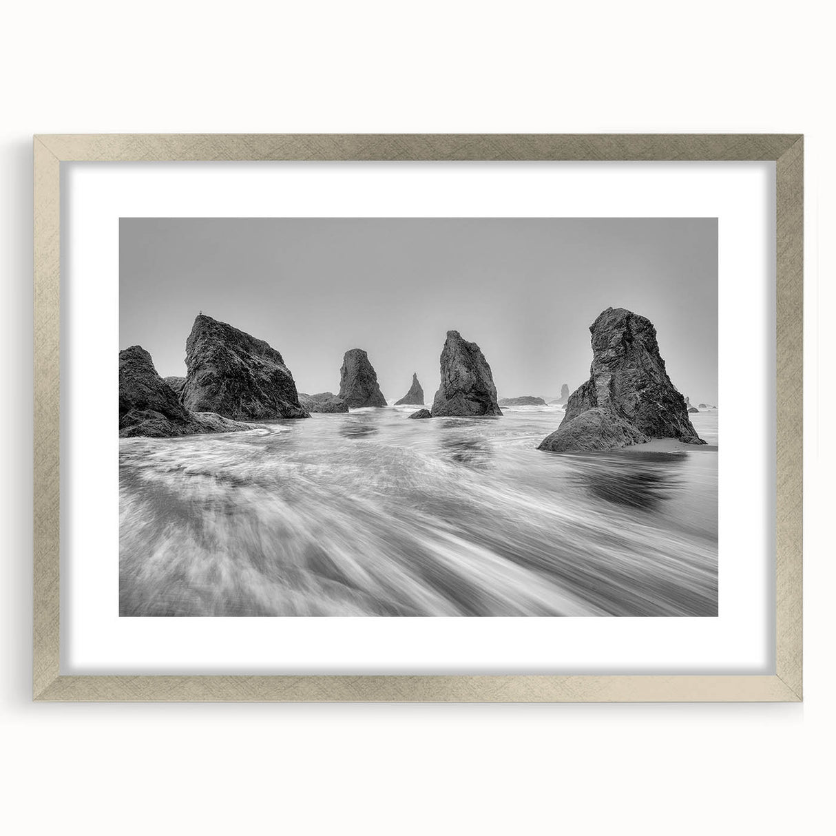 Framed silver mat wall art collection showcasing a vibrant seascape design, featuring rich ocean colors and dynamic wave patterns, perfect for coastal decor.