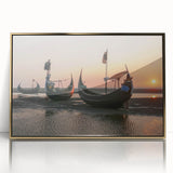 Framed wall art collection featuring a stunning seascape design with gold accents, showcased in a sleek acrylic frame, perfect for modern home decor.