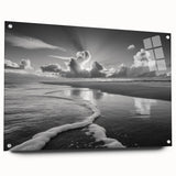 Acrylic glass wall art collection showcasing a vibrant seascape design, displayed in a stylish side view with decorative pins, perfect for modern home decor.