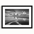 Framed black wall art showcasing a stunning seascape design with a white mat, perfect for coastal-themed home decor, displayed from the front view.
