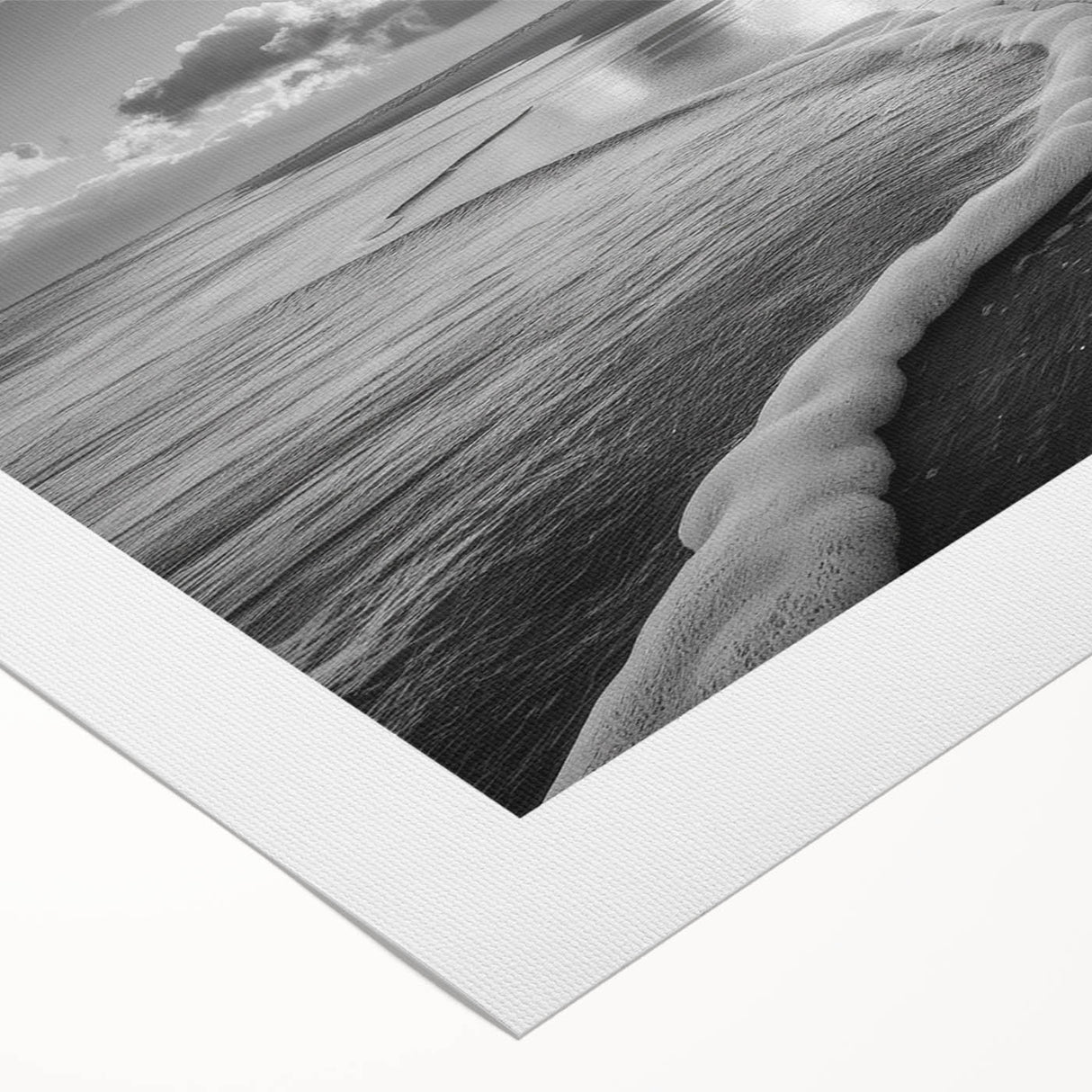 Serene seascape wall art on rolled canvas, showcasing vibrant blues and soft whites, evoking tranquility and elegance, perfect for coastal-themed decor.