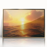Framed acrylic wall art featuring a stunning seascape design with gold accents, ideal for enhancing modern home decor. Perfect for coastal-themed interiors.