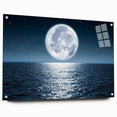 Acrylic glass wall art collection showcasing vibrant seascapes and landscapes, elegantly displayed from a side view with visible mounting pins, perfect for modern home decor.