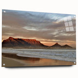 Acrylic glass wall art collection showcasing a vibrant seascape design, displayed from a side view with pins for mounting, ideal for coastal-themed interiors. The artwork features rich blues and greens, capturing the essence of ocean waves, perfect for enhancing any living space.