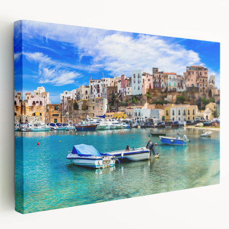 Stretched canvas wall art showcasing a vibrant seascape design, featuring calming blues and greens, ideal for coastal-themed decor and enhancing interior spaces.