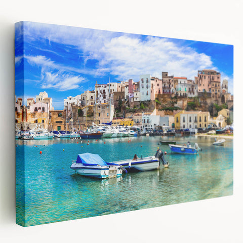 Stretched canvas wall art showcasing a vibrant seascape design, featuring calming blues and greens, ideal for coastal-themed decor and enhancing interior spaces.