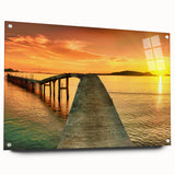 Acrylic glass wall art collection showcasing a vibrant seascape design, featuring vivid colors and intricate details, displayed with decorative pins for an elegant presentation. Ideal for enhancing modern interior decor in living rooms or offices.