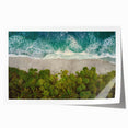 Rolled print of a serene seascape design showcasing vibrant blues and soft whites, featuring gentle waves and a tranquil horizon, ideal for coastal decor enthusiasts.