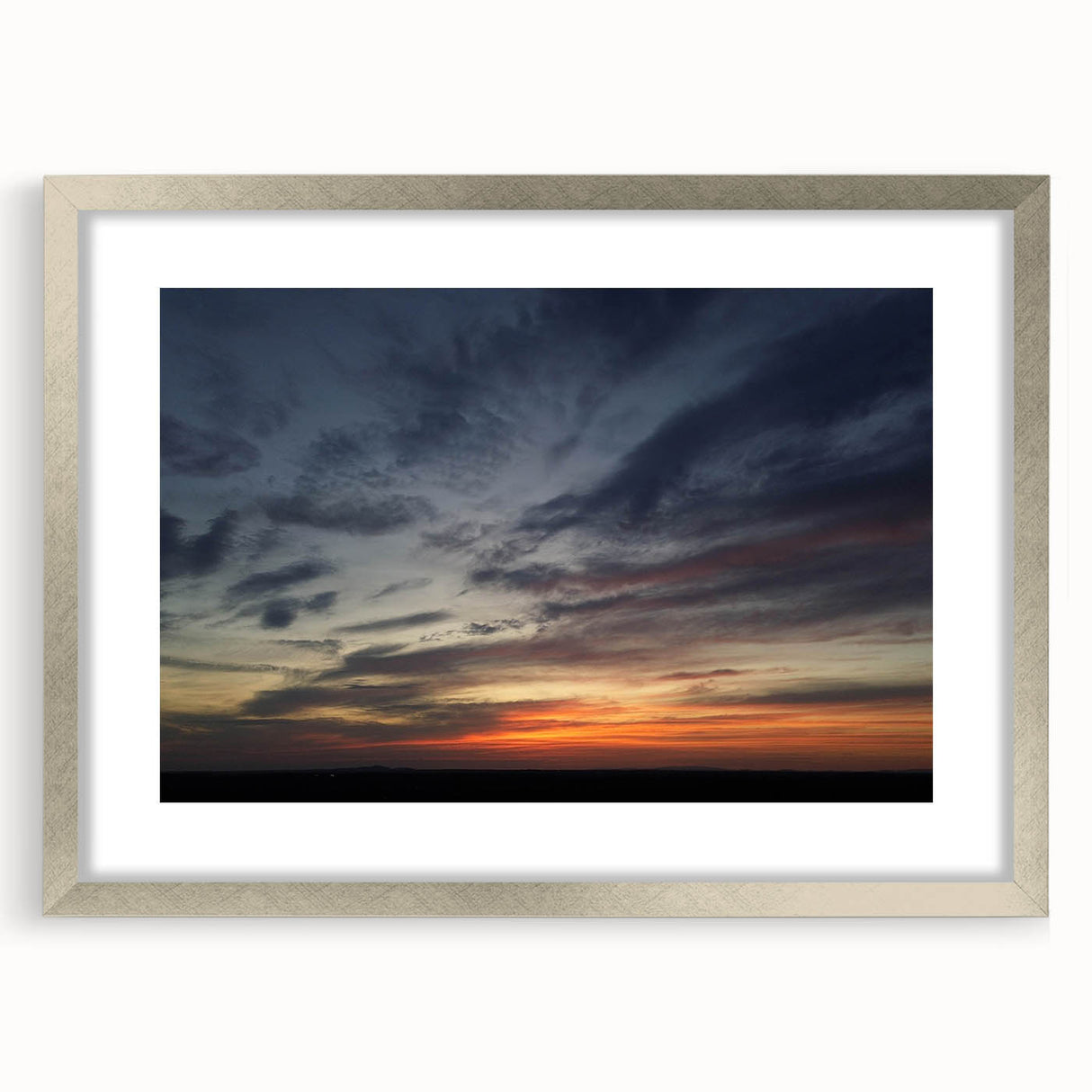 Framed wall art collection showcasing a serene landscape and skyscape design in silver frame, perfect for home decor and enhancing interior ambiance.
