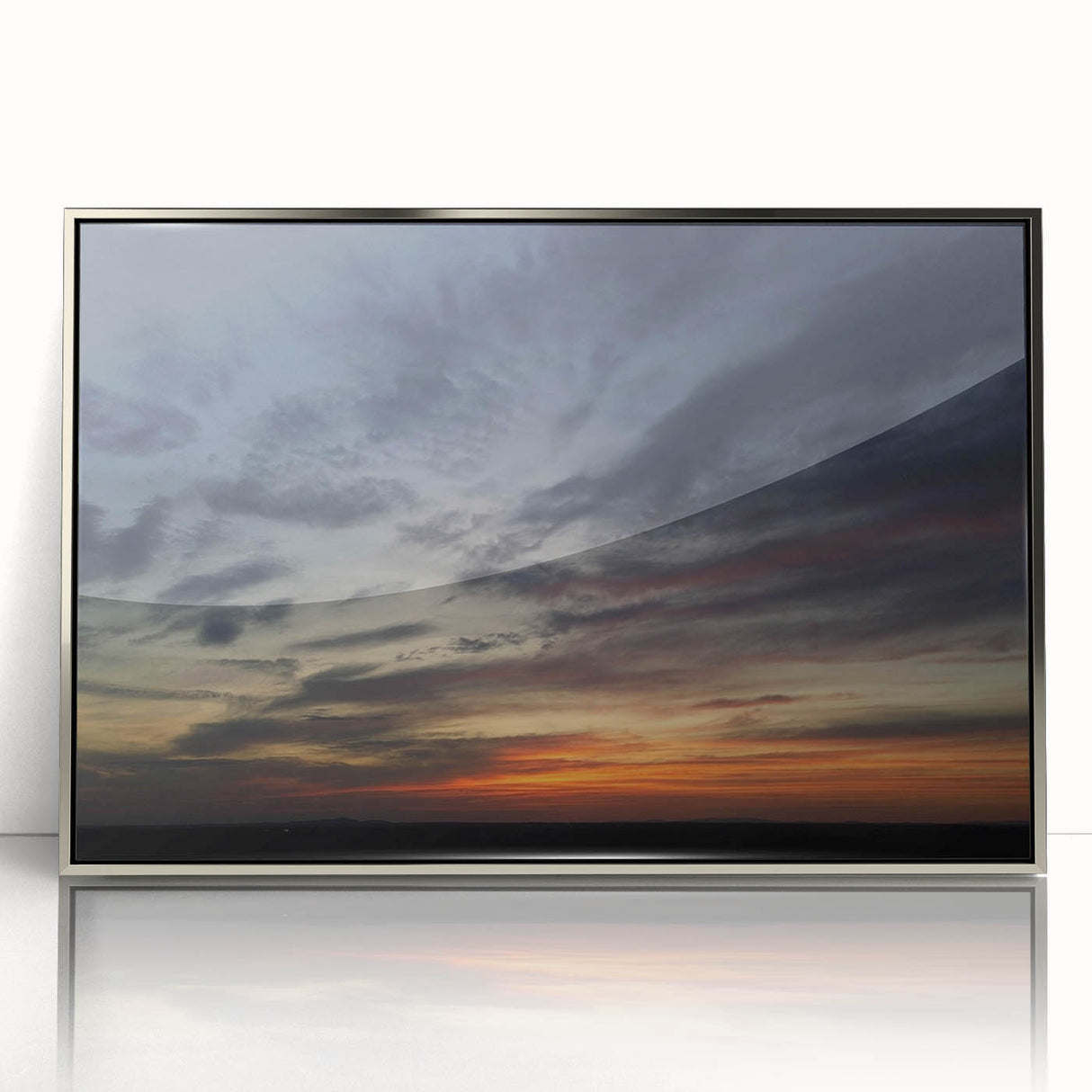 Framed acrylic wall art showcasing a serene landscape with vibrant colors, silver frame accentuating intricate details, perfect for contemporary home decor.