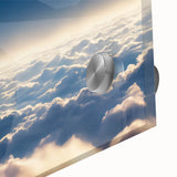 Close-up of a vibrant acrylic glass wall art piece showcasing an abstract landscape design with swirling colors and textures, ideal for modern home decor.