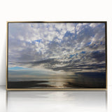 Framed wall art featuring a stunning landscape design with vibrant colors, showcasing a serene skyscape and elegant gold-acrylic frame, perfect for home decor.
